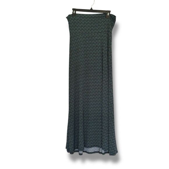 Lularoe Maxi Skirt Teal Black Medium Comfy Stretch Lagenlook - Picture 1 of 6